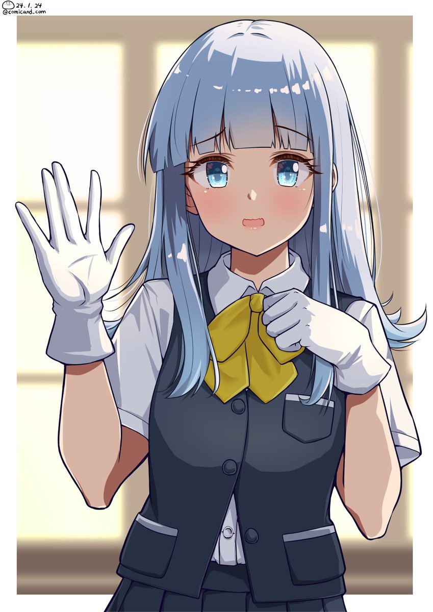 hatsukaze (kancolle) 1girl solo gloves vest white gloves blue hair shirt  illustration images