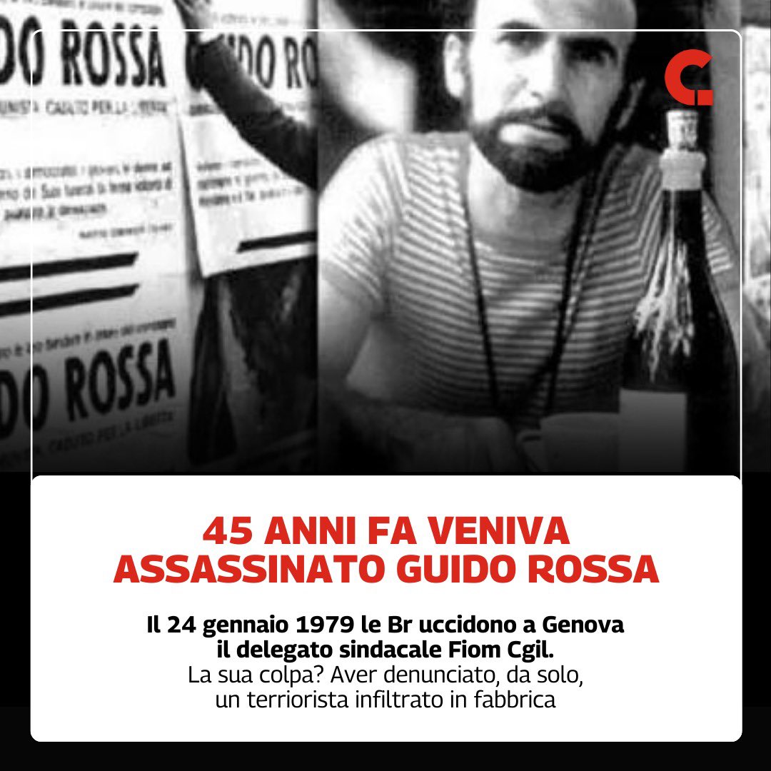 collettiva_news's tweet photo. 🟥 #GUIDOROSSA: OGGI IL 45ESIMO ANNIVERSARIO DELL’UCCISIONE 

A Genova la cerimonia davanti al monumento dedicato per non dimenticare il sacrificio del compagno, assassinato barbaramente dalle #BrigateRosse il 24 gennaio 1979

Il ricordo ➡️ https://t.co/iF5vjdecFI https://t.co/FUzrWlBR3q