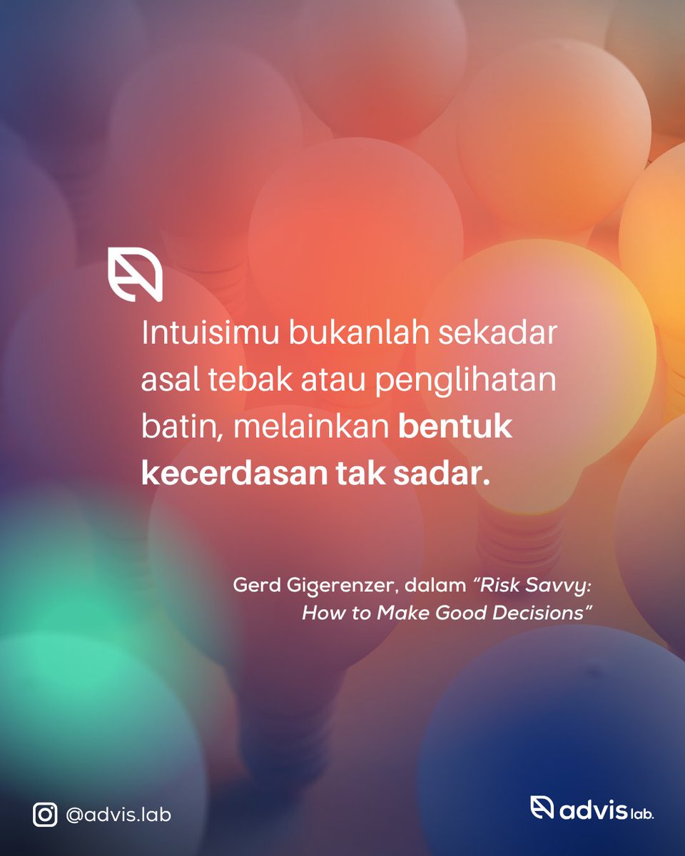 AdvisLab's tweet image. Intuisi terbentuk dari kumpulan pengalaman, pengetahuan, dan emosi yang kita rasakan. Intuisi adalah sumber informasi berharga untuk memahami situas. Namun, ada kalanya intuisi juga bisa keliru.

Karena itu, jangan ragu untuk mendengarkan intuisi kita dan tetap bersikap kritis.