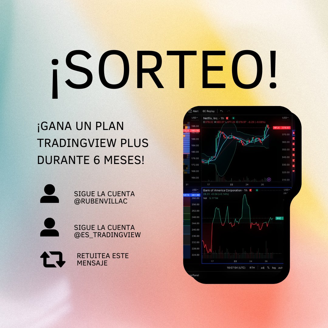 RubenVillaC's tweet photo. 🚨🚨 ATENCIÓN SORTEO 🚨🚨

¡GANA UN PLAN
TRADINGVIEW PLUS DURANTE 6 MESES!

Condiciones:
▶️ Sigue la cuenta @RUBENVILLAC
▶️ Sigue la cuenta @ES_TRADINGVIEW
▶️ Retuitea este mensaje

*Fecha límite miércoles 31 https://t.co/Ux8egaIkqW