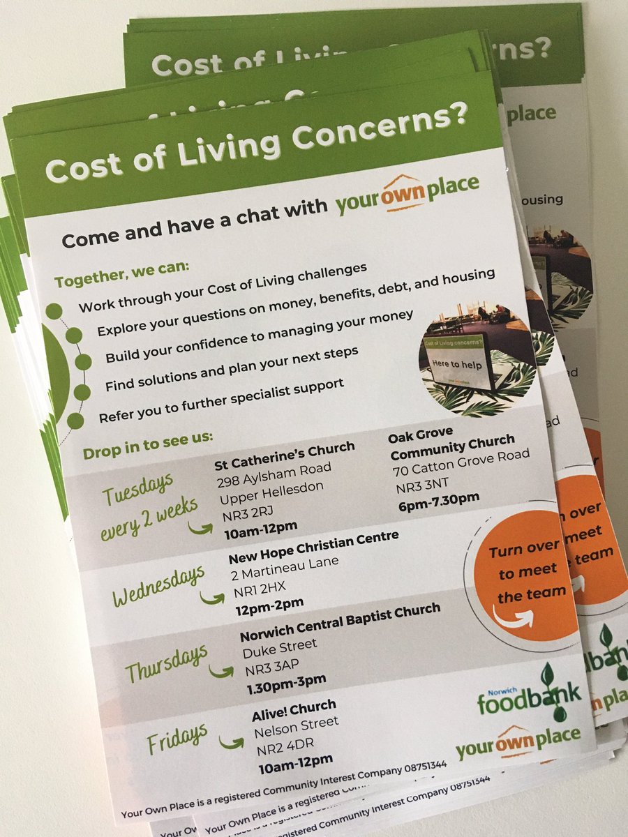 Appreciating the fresh flyer delivery sharing where the @yourownplace team will be based across @norwichfoodbank locations this year ✨👏 We’re working in partnership with the @TrussellTrust @norwichfoodbank and other local organisations to prevent reliance on crisis support.