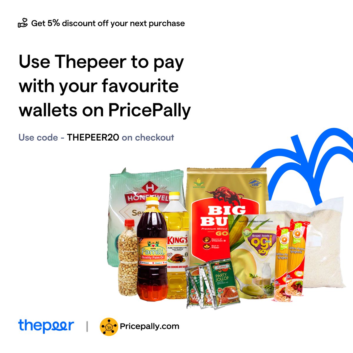Shop the freshest farm produce at prices that beat the market and get up to 5% discount when you pay with your favourite wallets like Pocket, Alat by Wema, Chippercash, etc on Thepeer with discount code: Thepeer20 

Visit <a href="/PricePally/">PricePally</a> to order now, you can also get more
