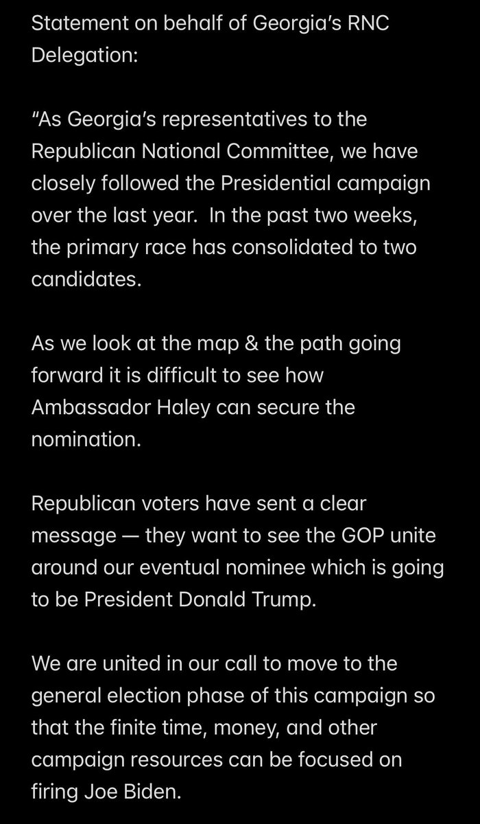 GaRepublicans's tweet photo. Statement from Georgia’s RNC Delegation. #gapol https://t.co/qS5Oqu4auY