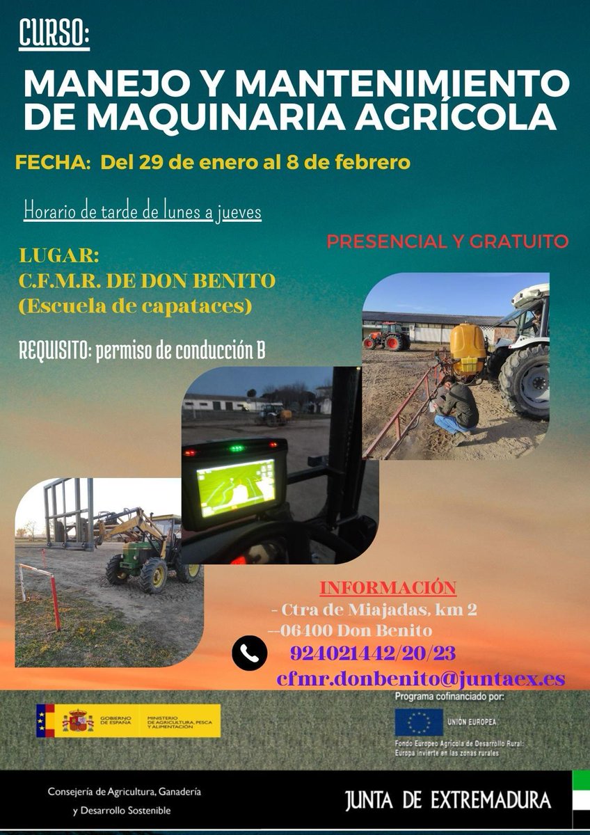 CFMRDonBenito's tweet photo. Curso de mantenimiento y manejo de maquinaria agrícola https://t.co/3gcfwpGxS4