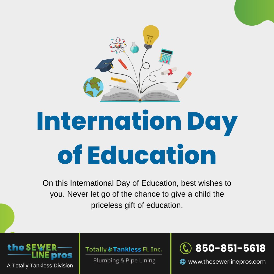 Never undervalue the power of education, as it is crucial for a person to develop and succeed. Happy #InternationalDayofEducation, everyone.
.
Visit - thesewerlinepros.com
#EducationDay #EducationDay2024