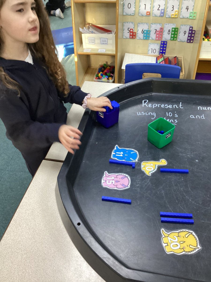 StJosephsBing's tweet photo. Year 1 have challenged themselves to represent numbers using tens and ones this morning. The dinosaurs gave us a helping hand when it came to number recongition to 20 too. @bcw_cat #SJBY1 #SJBMaths #SJBProvision https://t.co/CtoKdfr8I3