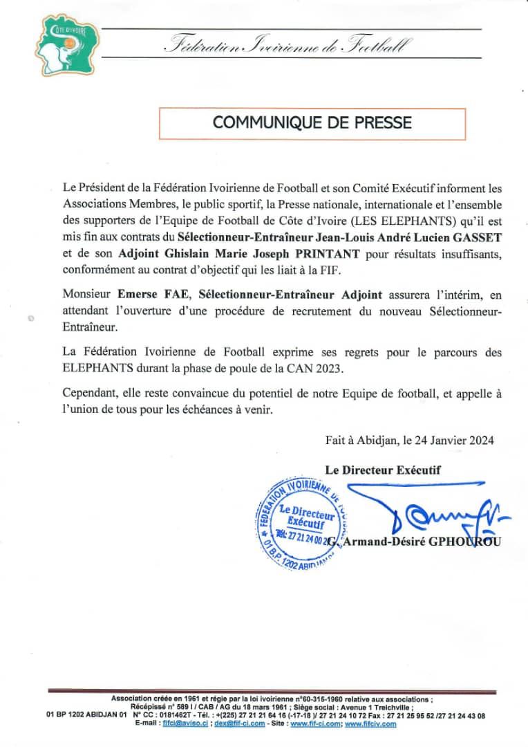 Fin de l'ère #Gasset
#CAN2023 
#AFCON203 
#CIV