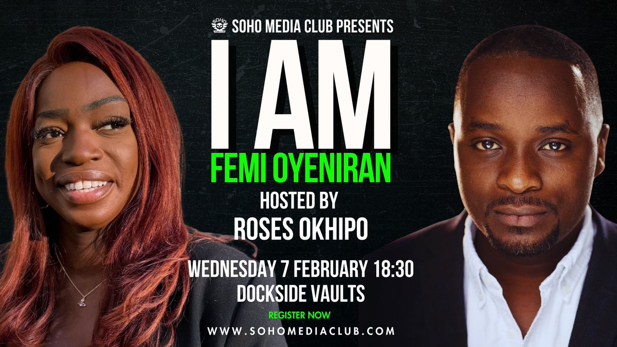 sohomediaclub (@sohomediaclub1) on Twitter photo On 7 Feb, @roses_media will be interviewing the remarkable <a href="/femioyeniran/">Femi Oyeniran</a>
Turn up and chat to brilliant people over drinks, listen to
epic conversation & leave feeling inspired & energised - with a handful of new contacts 🙌🏾
Book here: sohomediaclub.com/iam On 7 Feb, @roses_media will be interviewing the remarkable <a href="/femioyeniran/">Femi Oyeniran</a>
Turn up and chat to brilliant people over drinks, listen to
epic conversation & leave feeling inspired & energised - with a handful of new contacts 🙌🏾
Book here: sohomediaclub.com/iam