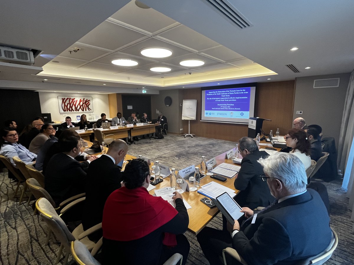 On 17 Jan, <a href="/UNIDIR/">United Nations Institute for Disarmament Research</a>, <a href="/StimsonCenter/">Stimson Center</a> &amp; <a href="/conflictarm/">CAR</a> held a brainstorming workshop on the role of interagency coop. in the effective implementation of the #ArmsTradeTreaty with States Parties, CSOs, &amp; Int’l organizations in Bucharest. 

Thanks to CSP10 President &amp; hosts <a href="/MAERomania/">Ministry of Foreign Affairs of Romania 🇷🇴</a>