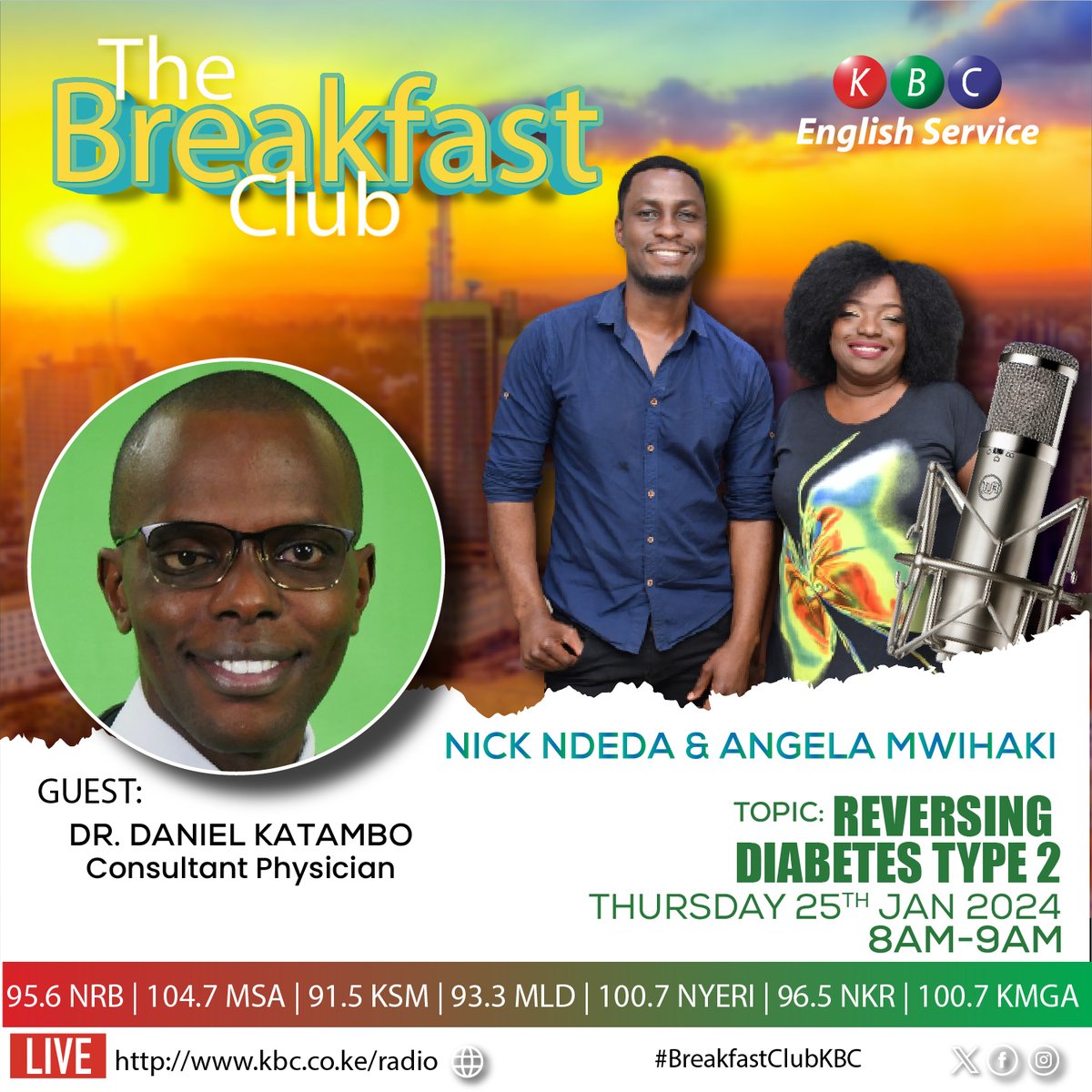 Let's link up tomorrow morning at 0500Hrs on the Breakfast Club. ^PMN #BreakfastClubKBC @NickNdeda | @angelamwihaki