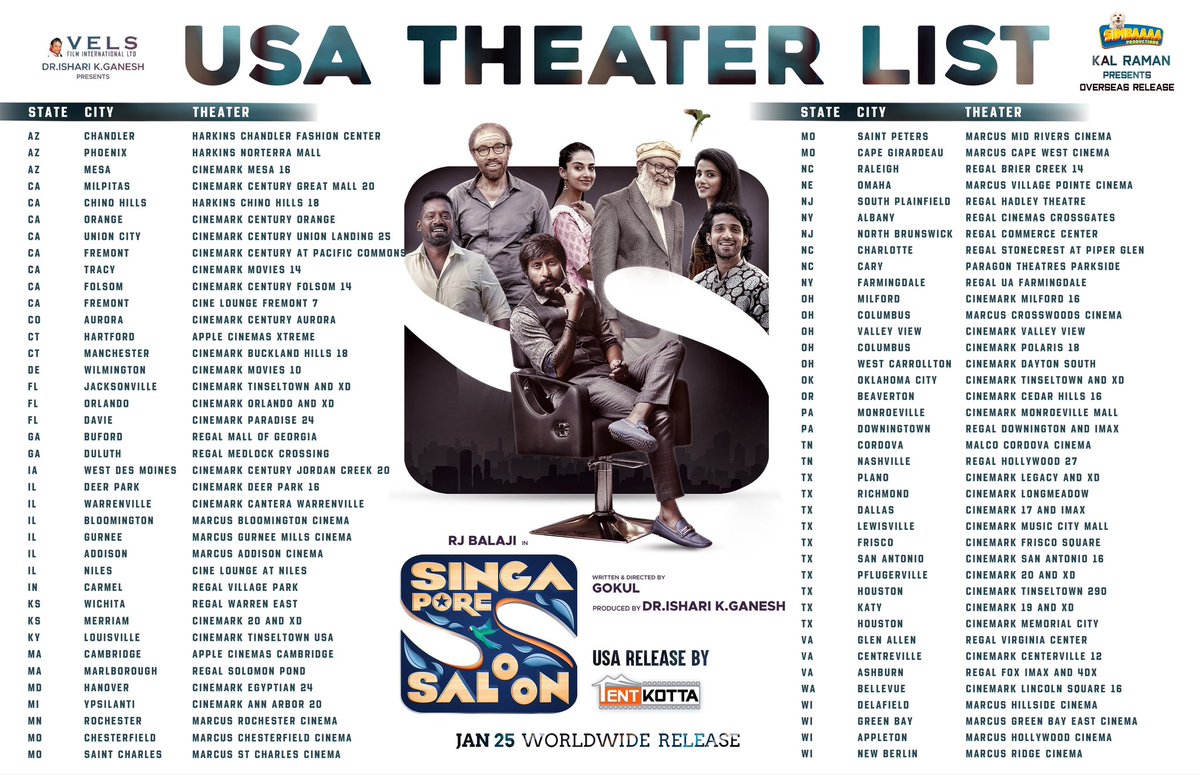 Tentkotta's tweet photo. WATCH IT IN THEATRES NEAR YOU !
#SingaporeSaloon 💪🏼 25th Jan.
Overseas release by #simbaproductions
USA release by #tentkotta
@RJ_Balaji @DirectorGokul @VelsFilmIntl @IshariKGanesh
#Sathyaraj @Meenakshiioffl @annsheetal1 @iamviveksiva @MervinJSolomon @Ashkum19 https://t.co/daTERiGAbc