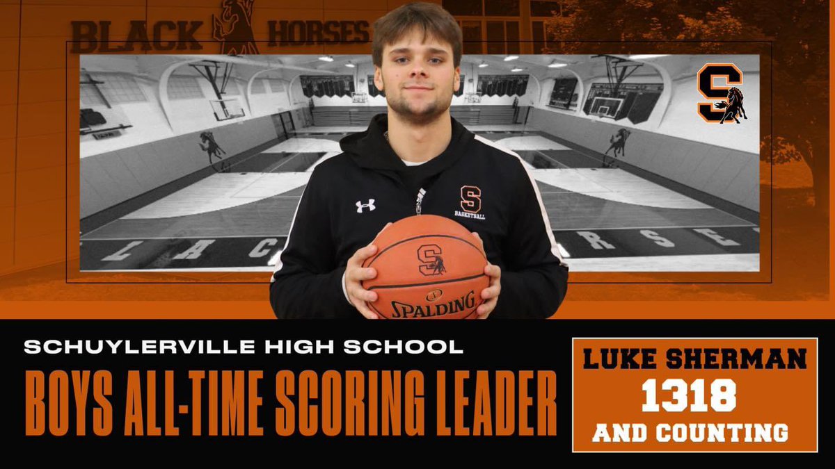 ICYMI: Senior Lukas Sherman surpassed Eric Stover (1978) to set the school’s all-time scoring record last night with 22 points in a victory over Hudson Falls. Luke is also a decorated football and baseball player for the Black Horses. #518hoops