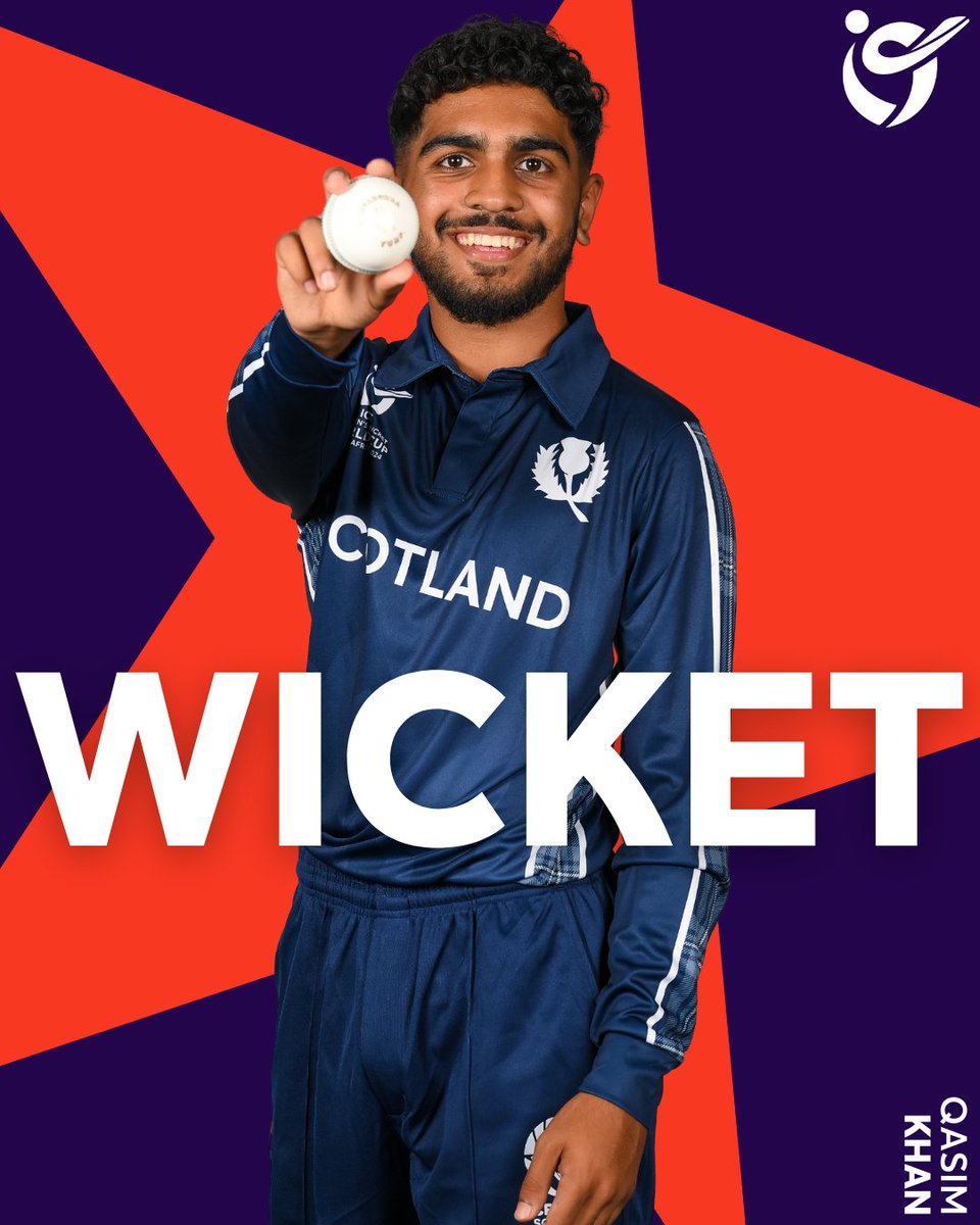 CricketScotland's tweet photo. QASIM KHAN ☝️

📺 Watch live on @SkySports Mix! 

#FollowScotland | #U19WorldCup https://t.co/se3a726AZy