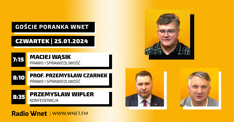 RadioWNET's tweet photo. 📣 Zapraszamy na czwartkowy Poranek Wnet i rozmowy z naszymi gośćmi. Program poprowadzą Krzysztof Skowroński i Łukasz Jankowski. @LAJankowski @skowronskiwnet @WasikMaciej @CzarnekP @Wipler1978 @pisorgpl @KONFEDERACJA_ 
#RadioWnet #PoranekWnet https://t.co/oIksIY3OCj