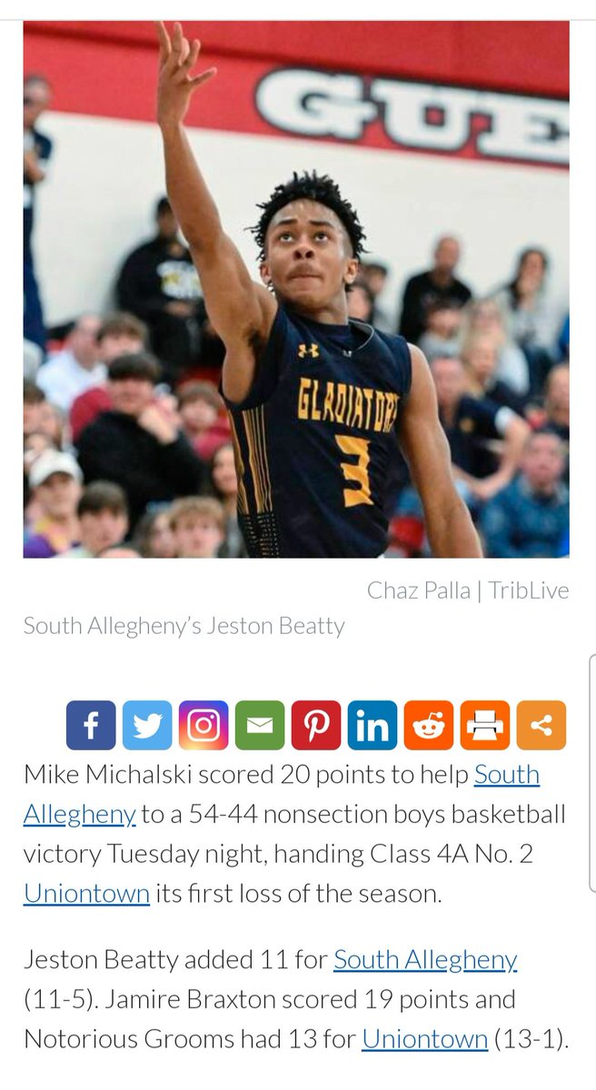 💥Gladiator Boys Basketball got a HUGE Non-Section WIN over WPIAL #2 Ranked (and previously undefeated) Uniontown-thanks to big team collective defensive effort. GREAT MOMENTUM heading into 2 very important section games tomorrow (Thurs) vs Avonworth &amp; Tues at Montour!