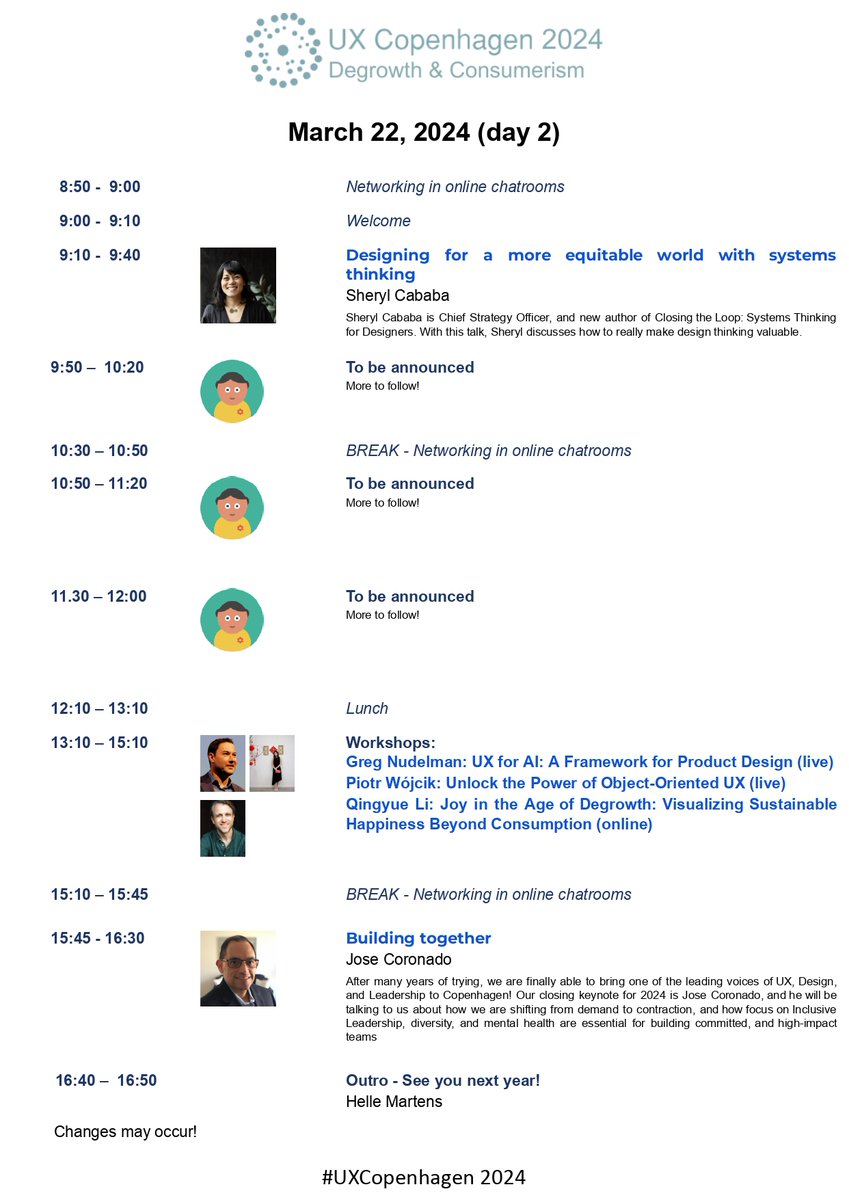 The preliminary agenda for #UXCopenhagen 2024 is out! Have a look here: uxcopenhagen.com/program/

(All speaker slots have been filled, we just haven't announced everyone yet. Stay tuned for more!)