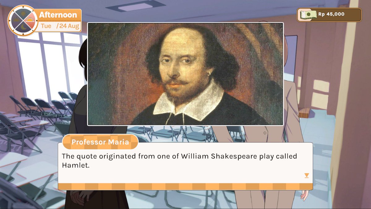 The answer for yesterday's quiz!!! The line "To be or not to be" is from the speech of Prince Hamlet in William Shakespeare's play of the same name "Hamlet". 

Feel a bit smarter? 😁
#indiegame #IndieGameDev