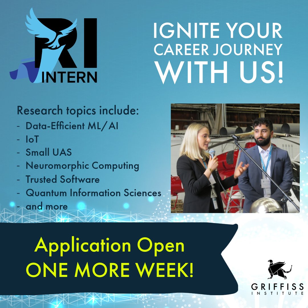 HEY STUDENTS!🗣️ Get those applications in before next week to spend your summer at the Griffiss Institute! The class of 2024 is filling quickly; will you be a part of it?👀 Applications can be found at: bit.ly/RIIntern24