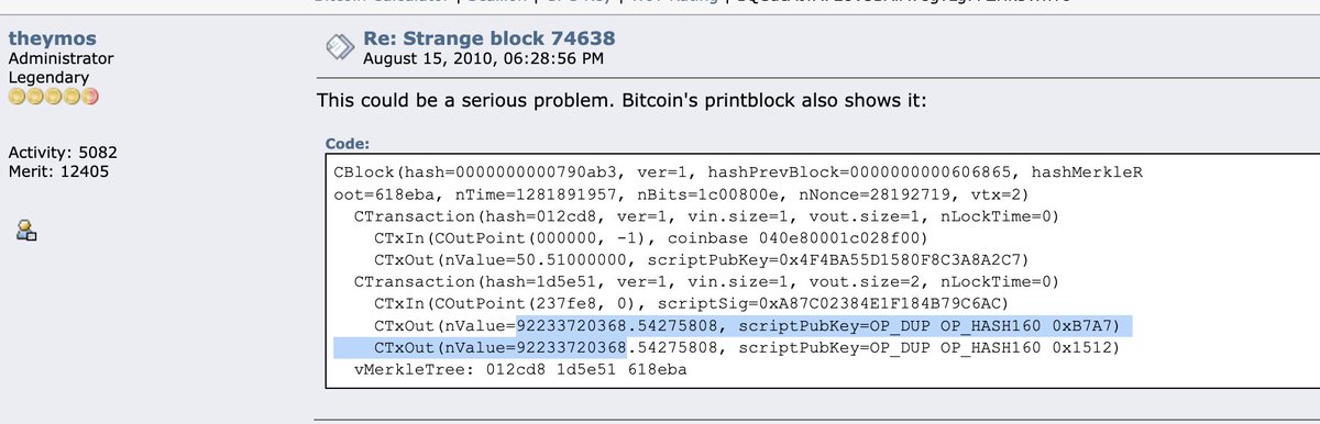 24hrscrypto1's tweet photo. Bitcoin maxi's are about to get triggered... Not as triggered as when #XRP overtakes #Bitcoin and becomes the #1 asset 😂🥂

Remember when two addresses received 92.2 billion bitcoins each?

On  August 15 2010, it was discovered that block 74638 contained a transaction that created 184,467,440,737 bitcoins for two different addresses.

Two addresses received 92.2 billion bitcoins each, and whoever solved the block got an extra 0.01 BTC that did not exist prior to the transaction.

The whole idea of "OHH YoU Can'T MiNe BitcOIN" 

Can't be said, it's been done before 🤐

#XRP #XRPCommunity #XRPArmy #XRPHolders