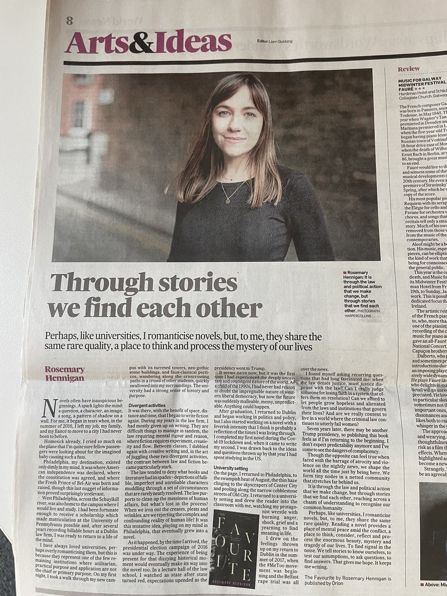 I have a piece in the @IrishTimes today about novels, universities, the law, and fiction - some of the inspirations behind The Favourite. Thank you to @MartinDoyleIT for the feature! The Favourite is out now in Ire and UK & launching tomorrow at 6.30 @DubrayBooks Grafton St!