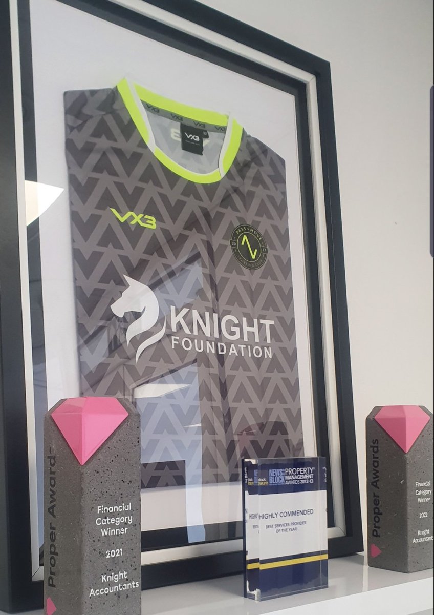 Thanks to Pass & Move Youth Football Club for the gift of a framed shirt for the Knight Foundation sponsorship of their Under 7 Team. Takes pride of place on our new look offices! Keep up the great work you are doing in the local community! #community #sponsorship #grassroots