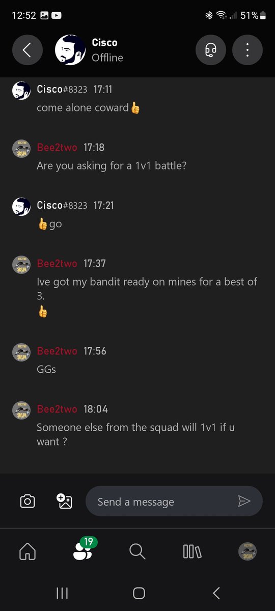 bee2two_'s tweet image. I had this interaction today. Gave me a chuckle. Respect to the guy for actually playing.
But after calling other players cowards maybe dont sit behind the flag in a bush both game?🤣