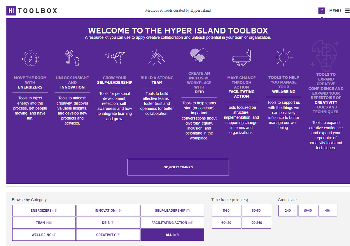 A great set of resources for facilitators.    toolbox.hyperisland.com   #QITwitter #HappierNHS   Thanks to @@CJadams80 for sharing