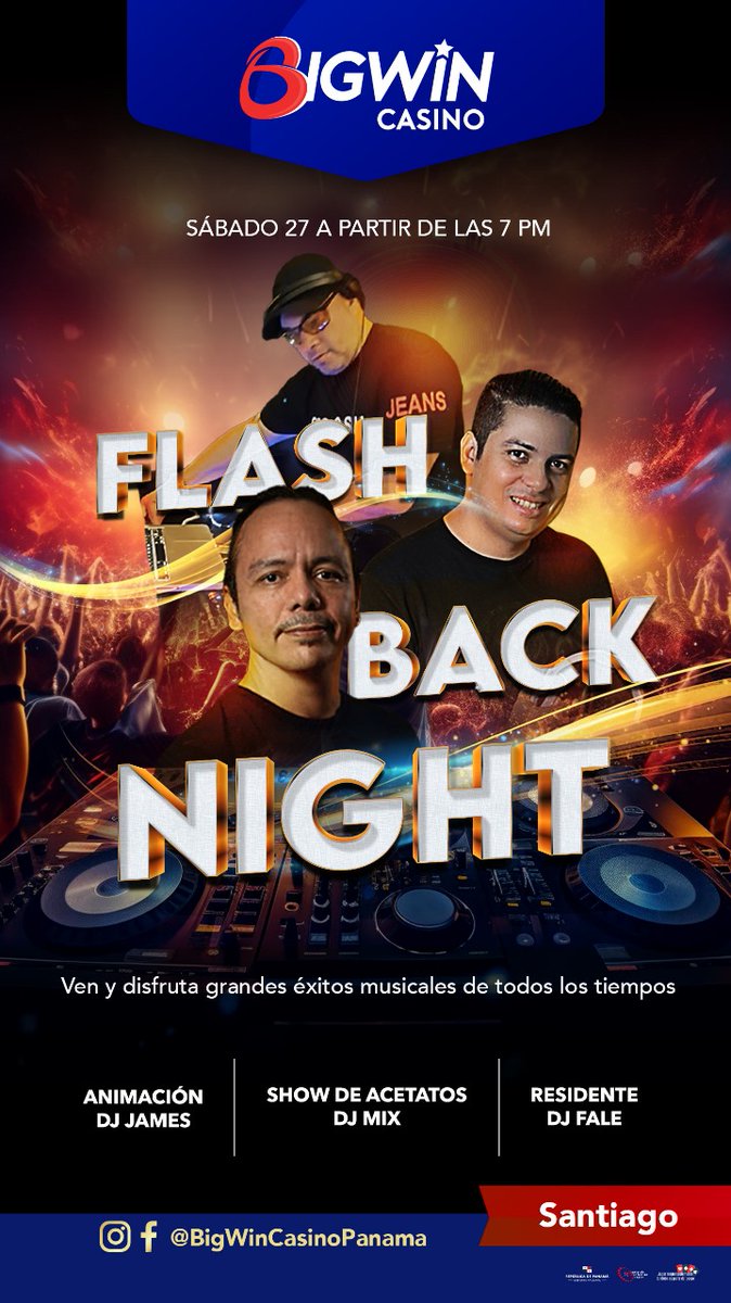 DjjamesPanama's tweet photo. Los esperamos este sabado en el BIGWIN CASINO Santiago, con la musica de tus mejores momentos junto al Dj Fale y el Vj Mix #querumbon https://t.co/y6UjSor85C