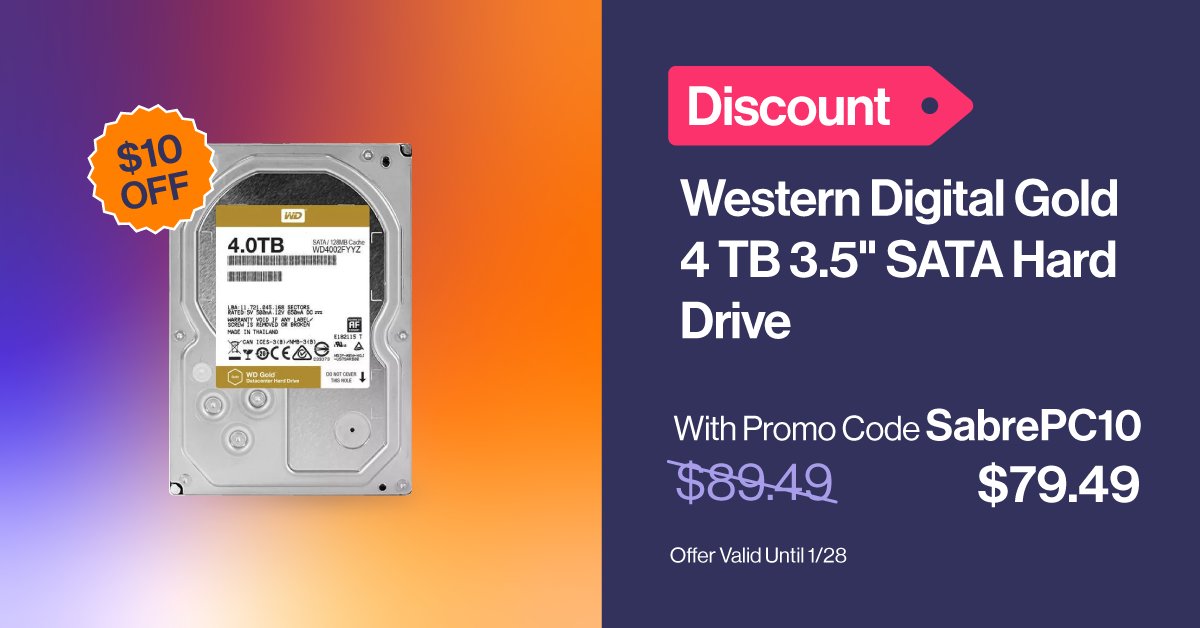 sabrepc's tweet image. Need more storage device? Grab a new Gold 4 TB 3.5&quot; SATA Hardrive by WD on sale at SabrePC
bit.ly/3OeojcD

@westerndigital 
#harddrive #storagedevice