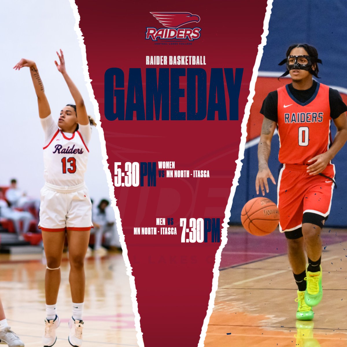 Raiders are on the road for another conference matchup with MN North - Itasca! Women will tip-off at 5:30pm with the men's game to follow. Let's Go Raiders!

Watch live @ youtube.com/@ItascaCC/stre…