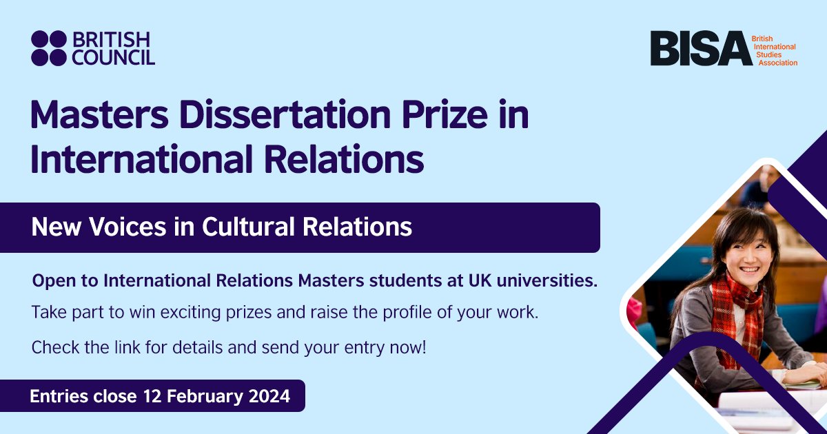 #DidYouMiss BISA is delighted to announce a new joint prize in partnership with the @BritishCouncil! The new prize is for a Master’s dissertation which provides an original contribution to IR Read more: bisa.ac.uk/members/awards… @bisa_ipeg @BISA_FPWG @USFPgroup @bisawarstudies