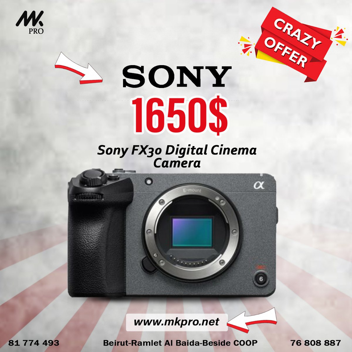 🎥🎉🎬 CRAZY OFFER ALERT! 🎉🎬🎥 📣 One Day Special: Sony FX30 Cinema Line Camera! 📣

Let's connect! Order Now👇

📞 81774493 / 76 808 887

📍Ramlet Al Bayda - Thomas Edison - Beside Coop 

#Sony #CinemaLine #FX30 #Camera #CinematicQuality #LimitedTimeOffer #Photography