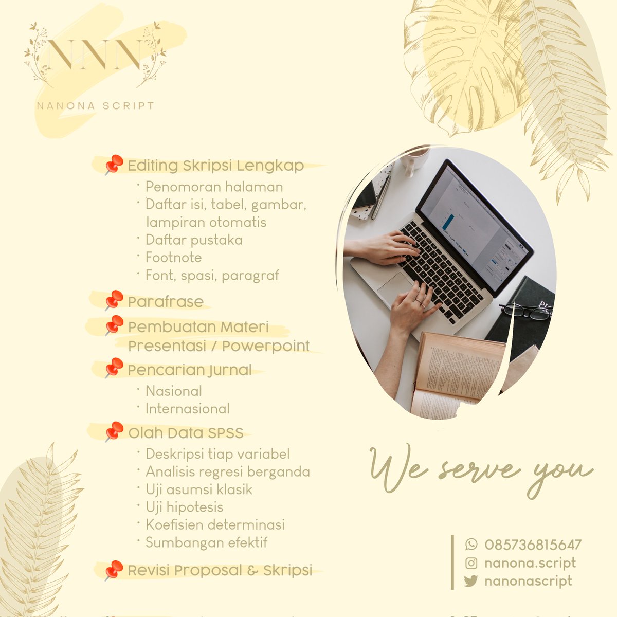 NanonaScript's tweet image. Hai, jangan cuma nonton sepakbola Indonesia vs Jepang aja, yuk dipikirin juga skripsinya, masih nganggur tuh.

Yang skripsinya belum rapi, atau butuh jasa olah data, parafrase, cek turnitin, dll, bisa chat kita yah. Ketuk dm juga boleh. Hehe