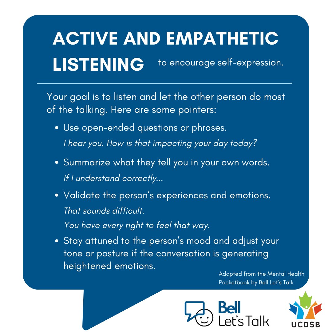 UCDSB's tweet image. We always encourage open conversations about mental health. Let&apos;s actively listen, share our stories &amp;amp; support one another with empathy. Together, we can create a world where mental health is treated with the same importance as physical health. #MyUCDSBFamily #MentalHealthMatters