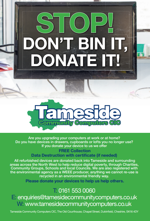 We recently met with <a href="/ZentecNetwork/">ZenTec Network Solutions</a> who work alongside <a href="/TamesideCic/">Tameside Community Computers CIC</a> to reduce digital poverty.

We think this is a fantastic idea, so if you have any unwanted computers (personal or business) please contact Cerid to support their cause.