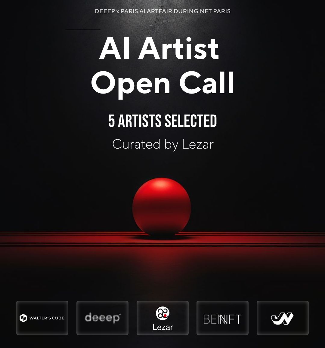 👩‍🎨 AI Artist Open Call 👨‍🎨 We’re proud to join @deeep_artfair AI Art Fair taking place at Strouk Gallery in Paris 🇫🇷 from Feb 22 to 25 as curator ! Please: 👤 FOLLOW @LezarHouse @joynxyz 🔁 LIKE & RT 🖼️ POST artwork below with description about CREATIVE PROCESS Ends on Feb 4th.