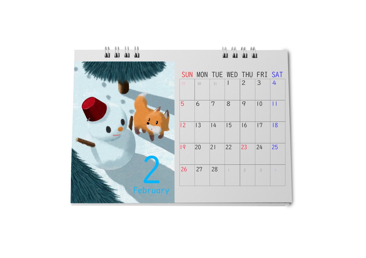 mtnoakri's tweet photo. ＃２月　＃カレンダー　＃モックアップ　#イラスト 
去年PFに載せようと思ってつくったけどお蔵入りしたカレンダーのモックアップ。寒いから思い出したよ⛄ https://t.co/qZPw0DCdtx