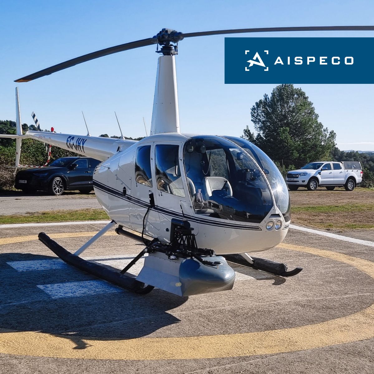 #AISPECO data-collection system mounted on Robinson R44 for #corridormapping application. Equipped with:
•Riegl VUX-1LR22
•Sony Alpha 1 (Front oblique)
•Sony Alpha 1 (Back oblique)
•Jenoptic Blackbird VGA (Nadir)
•Applanix AP+50 GNSS and IMU positioning system. #geospatial