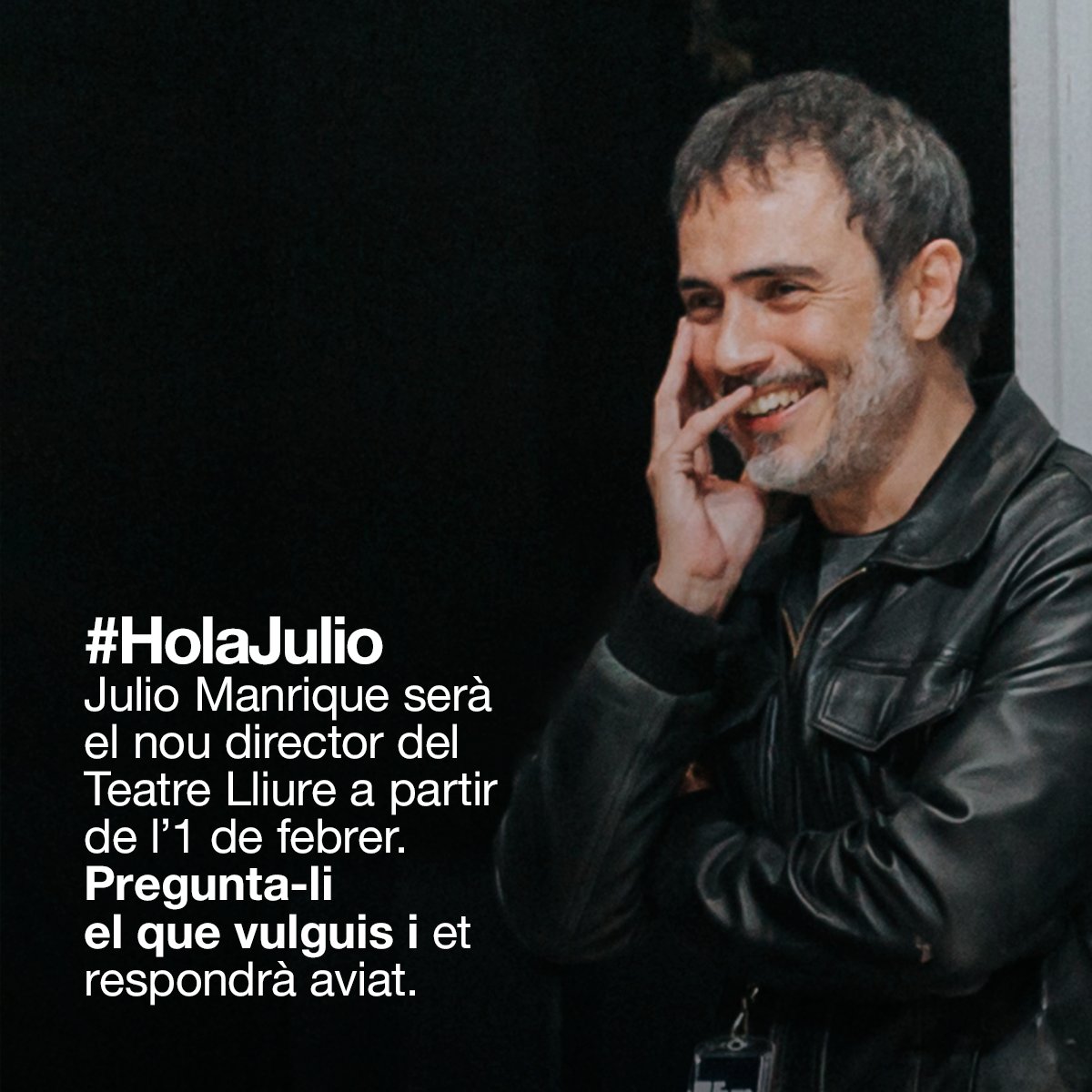 teatrelliure's tweet photo. 📧 L'1/2, Julio Manrique serà el nou director del #TeatreLliure. Vols fer-li alguna pregunta? Pots fer-ho fins demà a les 23:59 h amb l’etiqueta #HolaJulio o sota d'aquesta publicació. 

Ell aviat en respondrà una selecció. Per veure què contesta, estigues atent al nostre perfil! https://t.co/hXcCe5Oa19