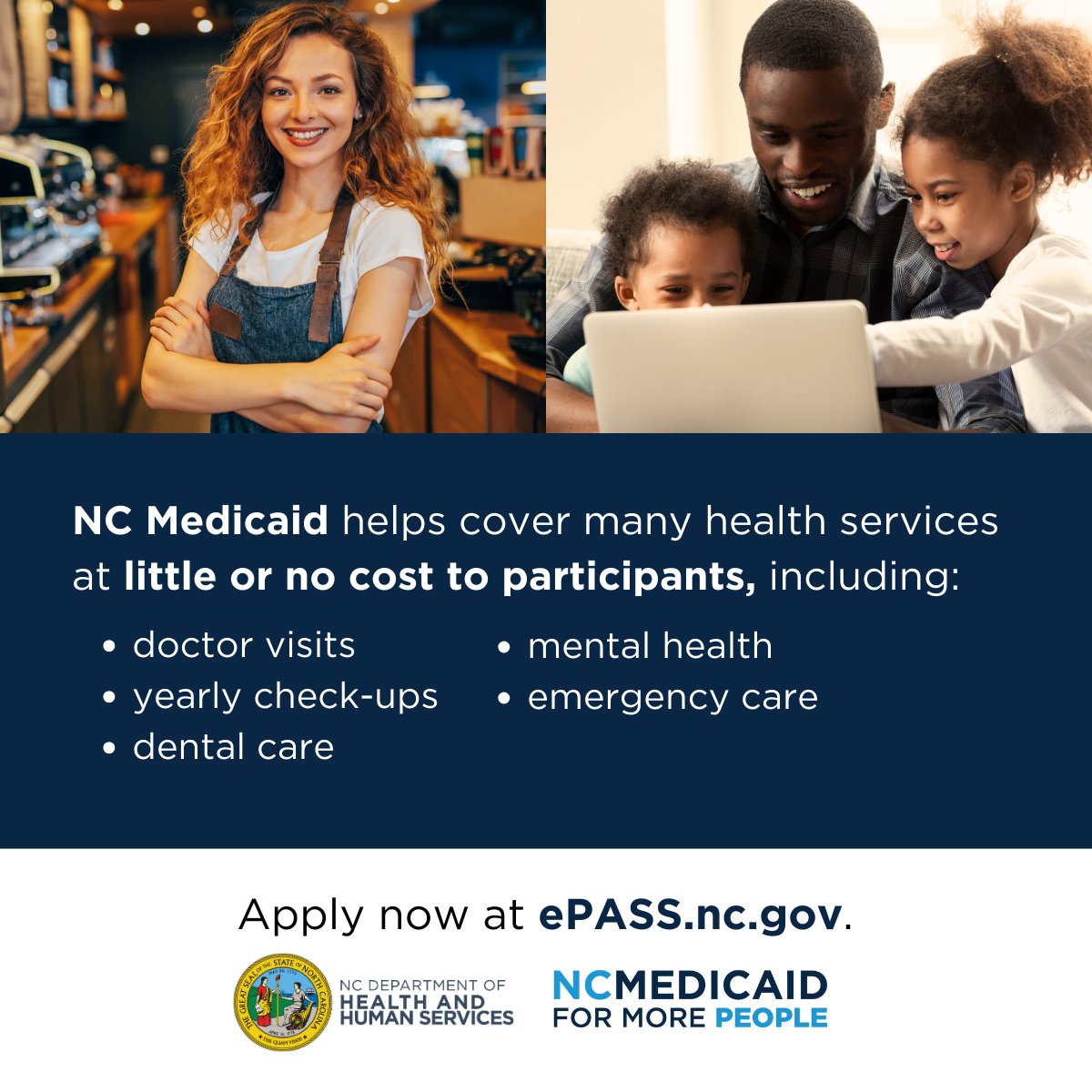 “600,000 North Carolinians can now access the care they need to stay healthier, treat sickness earlier and have the peace of mind of knowing that health care is within their reach,” said Governor Roy Cooper. 

Visit ePASS.nc.gov to apply for #NCMedicaid today!