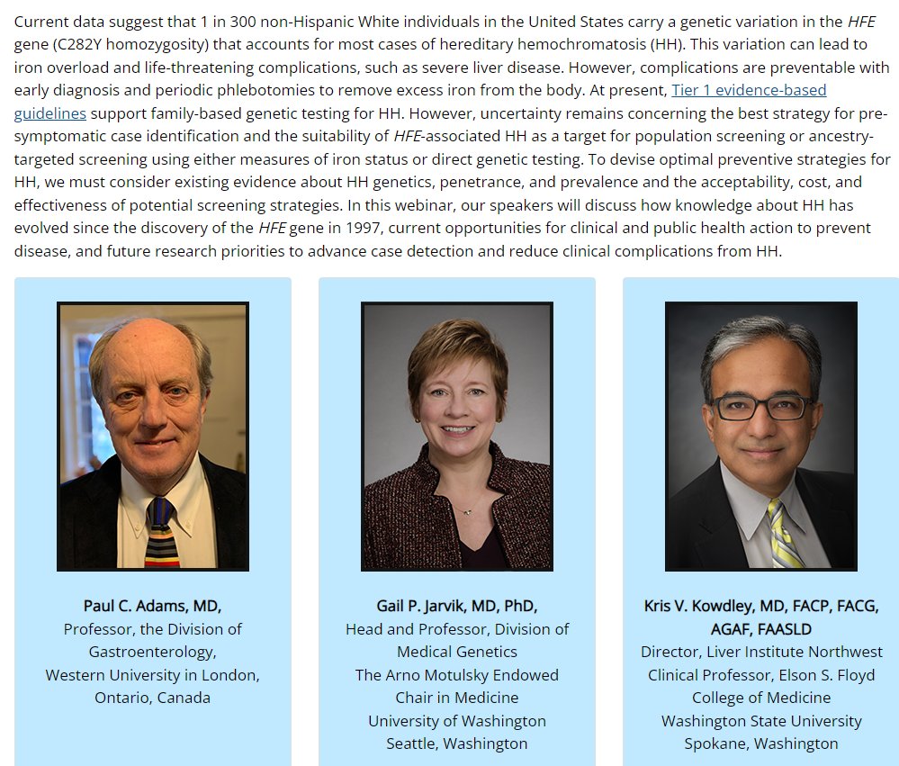 Register today to join us on February 15 at 1pm for a public health genomics webinar on population screening for hereditary hemochromatosis more than a quarter century after gene discovery. cdc.gov/genomics/event…