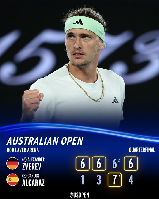 Zverev defeats Alcaraz in his AO QF match