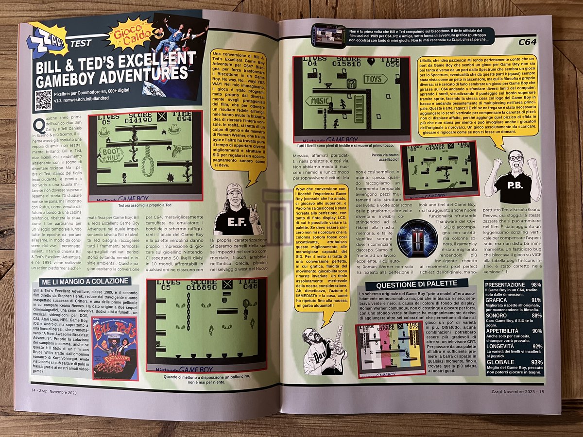 romwer's tweet image. Unbelievable recognition of my Bill &amp;amp; Ted&apos;s Excellent Gameboy Adventure #c64 version by  @Zzap_Italia ! Well worth the wait for this beautiful retro magazin. BTW: Rome (IT) was the first place I came in contact with an arcade machine (Space Invaders). Near Fontana Di Trevi⛲️🪙❤️.