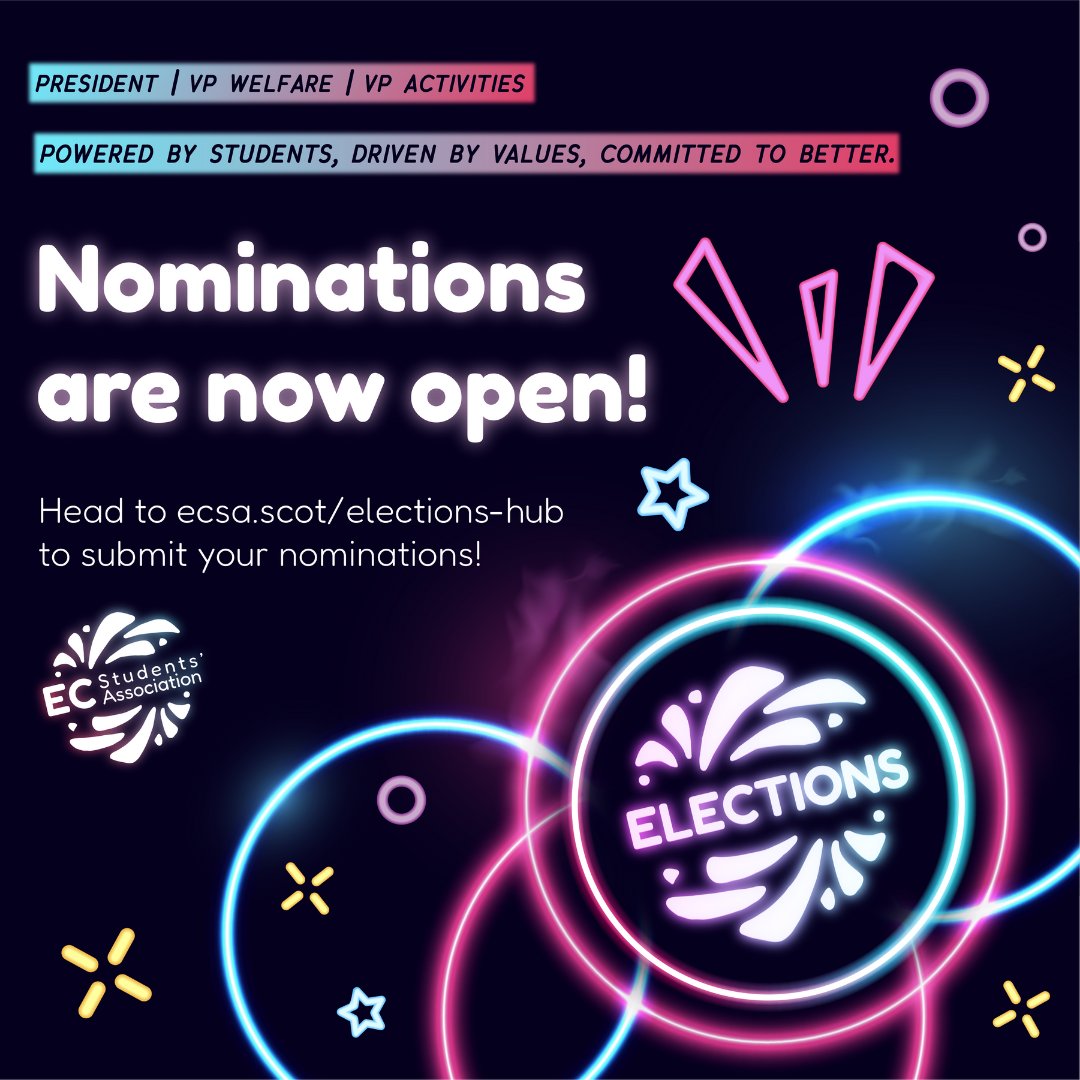 Come work with us! We're looking for three Edinburgh College students to lead your Students' Association for the next year. Find out more in the link to our elections hub - ecsa.scot/elections-hub