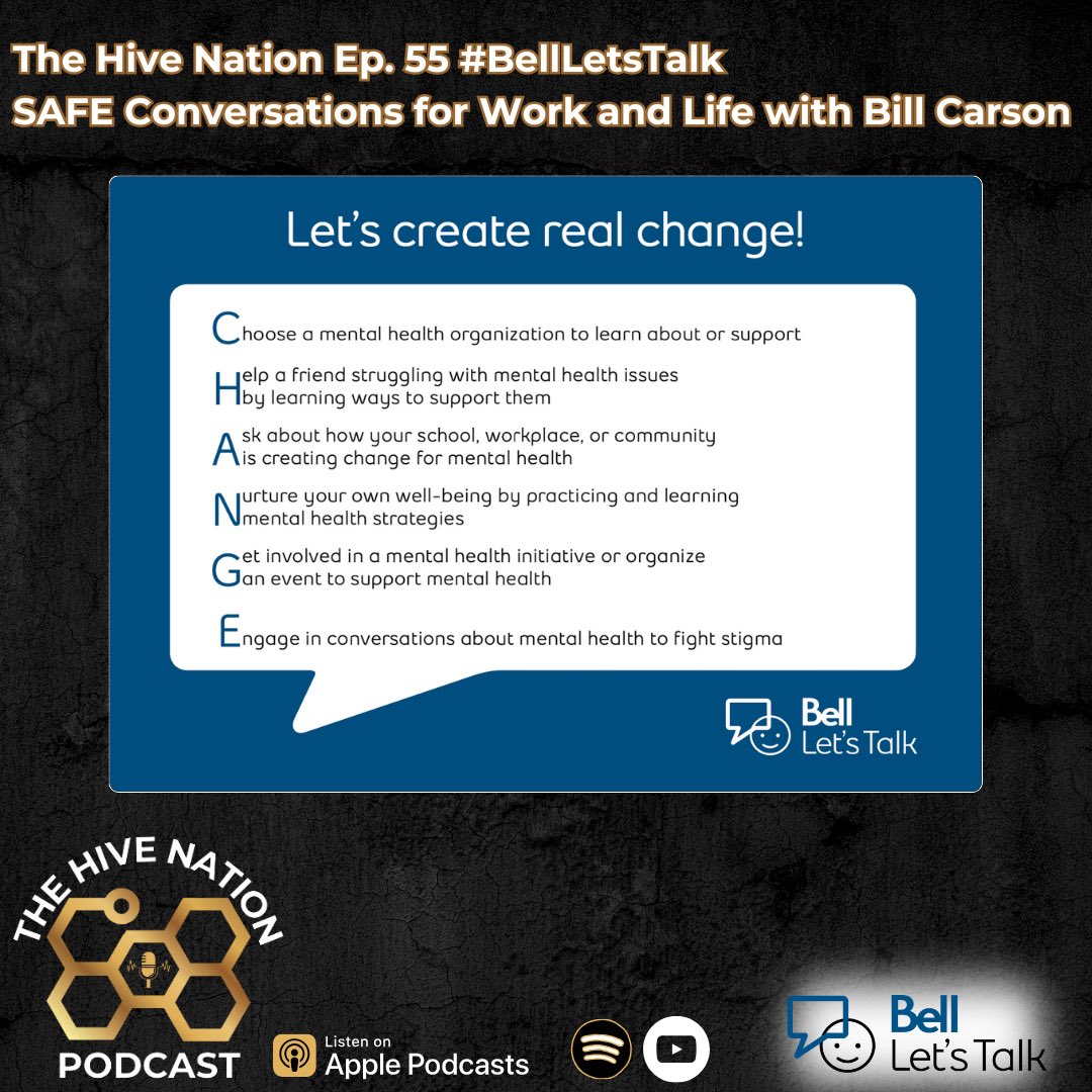 TheHiveNet01's tweet image. The Hive Nation Ep. 55 #bellletstalk 
SAFE Conversations for Work and Life with Bill Carson

Full episode now available on all platforms #BellLetsTalkDay

youtu.be/qVzlzER7iXA 
thehivenationpodcast.captivate.fm/listen
