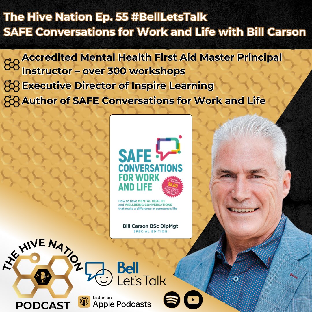 TheHiveNet01's tweet image. The Hive Nation Ep. 55 #bellletstalk 
SAFE Conversations for Work and Life with Bill Carson

Full episode now available on all platforms #BellLetsTalkDay

youtu.be/qVzlzER7iXA 
thehivenationpodcast.captivate.fm/listen
