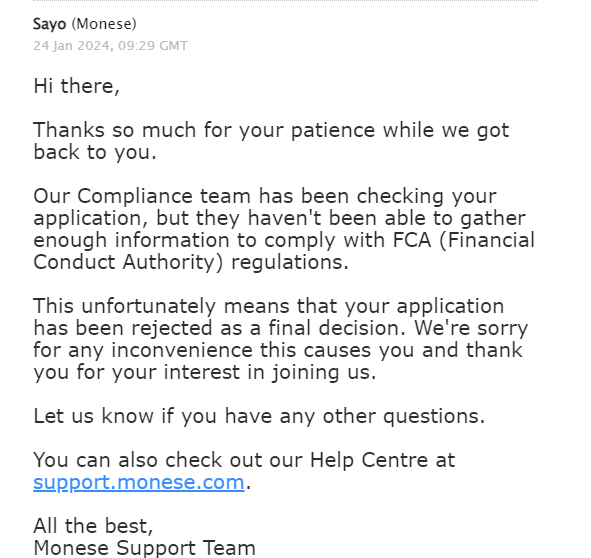 Gatonisus's tweet photo. @monese @MyMonese 3) I replied to the e-mail that told me the account got closed and here is what I got as an answer: https://t.co/HQqbu2xHx0