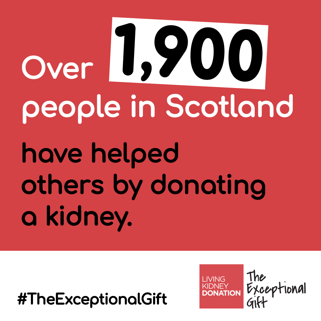 Did you know that a healthy person can lead a completely normal life with one kidney? Over 1,900 people in Scotland have become living kidney donors, transforming the lives of others. Find out more at livingdonation.scot #TheExceptionalGift