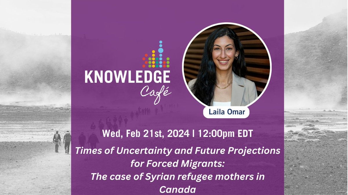 Register now for the next Knowledge Café, featuring <a href="/LailaMOmar/">Laila Omar, PhD</a>, Postdoc Research Assoc at <a href="/GlobalFung/">Fung Global Fellows Program, PIIRS</a> <a href="/Princeton/">Princeton University</a>, talking about how Syrian refugee mothers in Canada imagine their future. Feb 21, 12 PM ET: schoolofcities.utoronto.ca/event/knowledg…