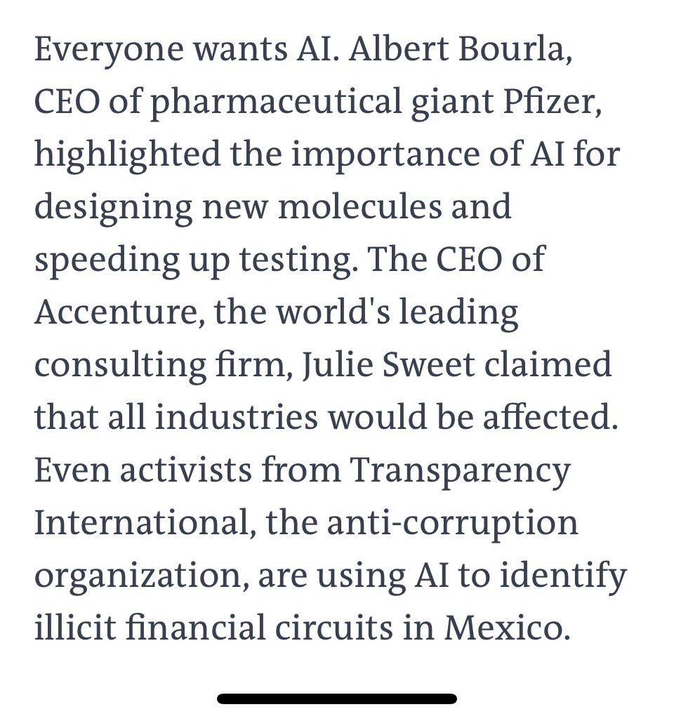 IntegridadMx's tweet photo. Líderes económicos, políticos y sociales reunidos en Davos buscan aprovechar el potencial de la  “inteligencia artificial” para distintas agendas, dice esta crónica de @lemondefr. 

El artículo destaca entre las distintas tecnologías la de @SESNAOficial y TMX: el algoritmo anticorrupción para anticipar corrupción en licitaciones y programas sociales. 

https://t.co/6bSRxXUuzk